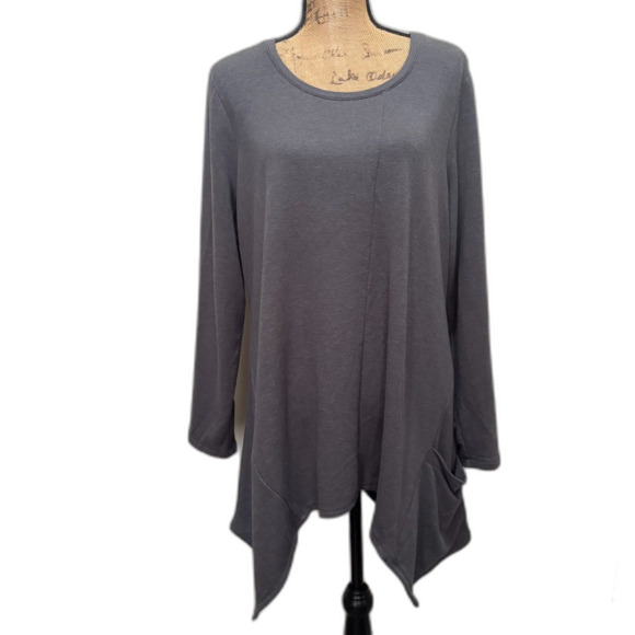 LOGO Lori‎ Goldstein Asymmetric Sweatshirt Tunic Gray Loungewear Plus Size 2X - Picture 1 of 4